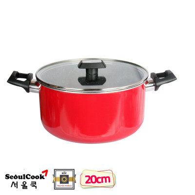 Combo 2 món cao cấp Hàn Quốc, nồi chống dính vân đá Kimscook, quai chống nóng, nắp kính cường lực viền inox size 20 cm và Chảo đúc chống dính Ecoramic Megastone cao cấp sâu lòng màu mận tím 28 cm, dùng bếp gas, hồng ngoại, ... Hàng chính hãng