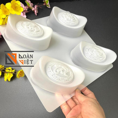 [THỎI VÀNG PLTT] Khuôn BÁNH DẺO, TRUNG THU RAU CÂU, NHẤN XÔI, BÁNH TỔ, RAU CÂU 3D - Hình THỎI VÀNG hoa văn PHÚC LỘC THỌ.