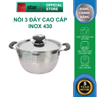 Bộ nồi inox và  chảo chống dính Fivestar Standard chống nóng nắp inox 3 đáy từ tặng 2 vá canh (1 nồi 16cmx 1 nồi 20cm và 1 chảo 22cm )