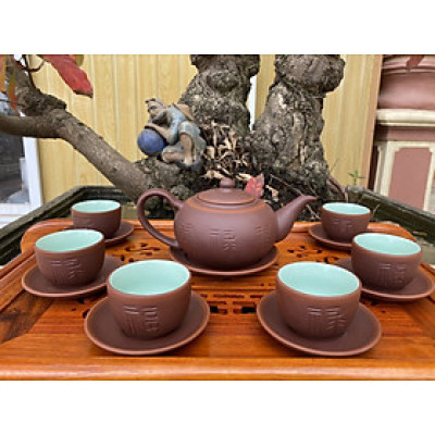 Ấm Trà Tử Sa Tống Nâu PLT lòng xanh