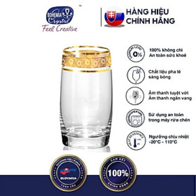 Cặp 2 ly pha lê mạ vàng 24k 380ml uống nước, bia, sinh tố Tiệp Khắc