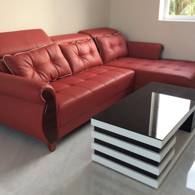 Sofa da góc L Tundo 2m7 x 1m7 màu đỏ đầu bật