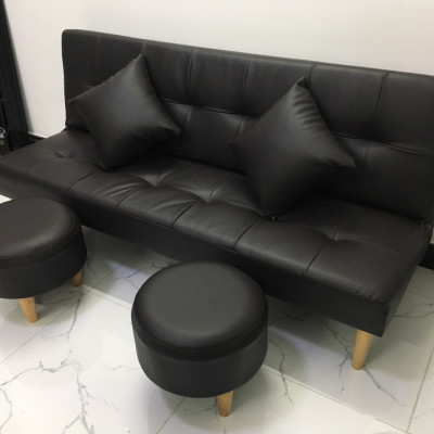Sofa bed, sofa giường màu đen và 2 đôn tròn SB14