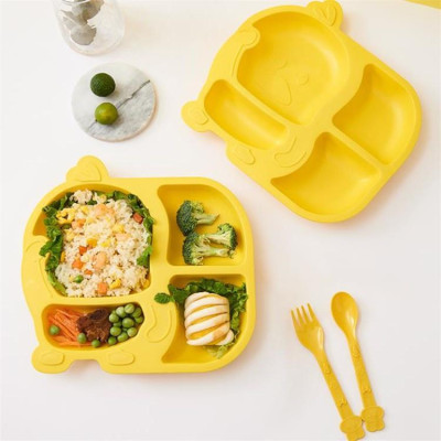 Bộ bát đĩa khay ăn dặm cho bé cute hình vịt vàng 5 món khay, bát, cốc , thìa ,đũa , dĩa ăn