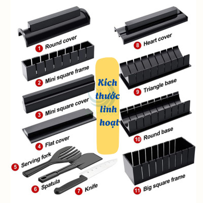 Bộ Dụng Cụ Làm Sushi 11 Món – Kèm Dao, Dễ Dùng Tại Nhà-•  Bộ Dụng Cụ Làm Sushi 11 Món – Kèm Dao, Dễ Dùng Tại Nhà