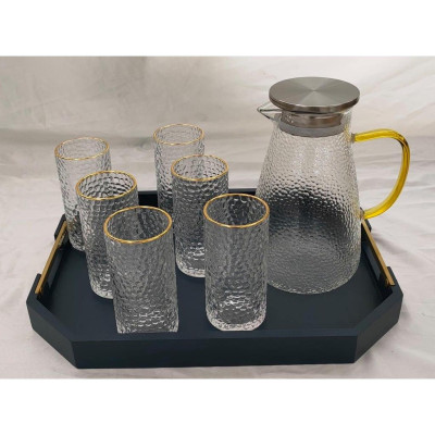 COMBO BỘ BÌNH CỐC THỦY TINH VÂN SẦN CHỊU NHIỆT CAO CẤP KÈM KHAY XANH ( KHAY GIAO NGẪU NHIÊN )