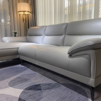 Sofa góc L da bò Italy Juno sofa màu xám SFLCT05 2m6 x 1m6 hàng cao cấp chuẩn da bò nhập khẩu Ý
