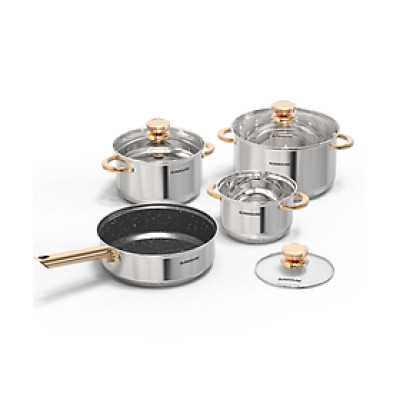 Bộ nồi chảo inox 5 đáy Sunhouse SHG789 - Hàng Chính Hãng