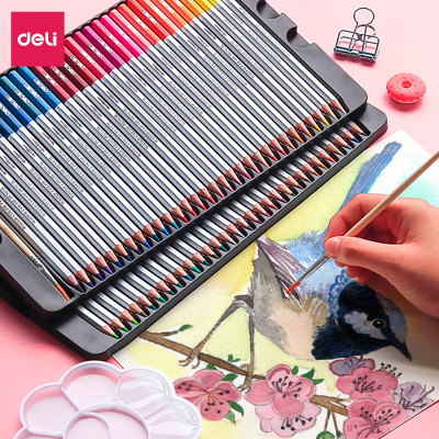 Bút chì màu nước cao cấp Deli - Có kèm cọ tán - Bộ 24/36/48 màu - 6521/6522/6523