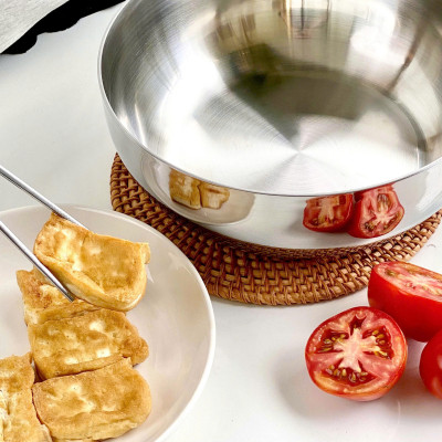 Chảo Sâu Lòng Inox 316 Đúc Liền Khối Hàn Quốc, size 20/24/26cm, Dùng Mọi Loại Bếp, Chống Dính Tự Thân