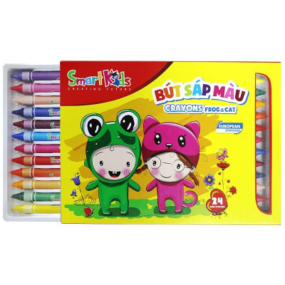 Sáp màu Smartkids FROG & CAT khay nhựa (Hộp 24 màu)