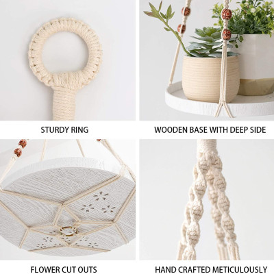 Set dây treo Macrame kèm đĩa đựng chậu MONROVIA, trang trí trong nhà, sân vườn, đan thủ công tỉ mỉ, Tiêu chuẩn Châu Âu