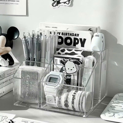 Ống Cắm Bút Trong Suốt 5 Ngăn Đựng Bút Cọ Trang Điểm Decor Bàn Học - Tiện Lợi, Sang Trọng - HÀNG CHÍNH HÃNG MINIIN