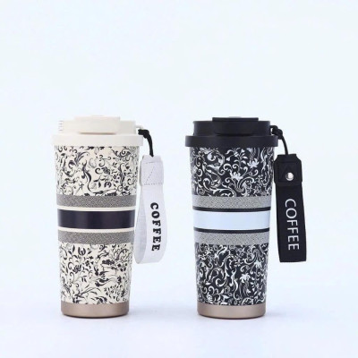 Ly, cốc giữ nhiệt Coffee Linh Chi Bedding Họa tiết sang trọng 500ml kèm ống hút