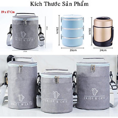 Túi Giữ Nhiệt 3 Lớp Cho Hợp Cơm Văn Phòng Màu Xám Be Siêu Dày Chống Thấm Nươc Cao Cấp Chính Hãng Amalife