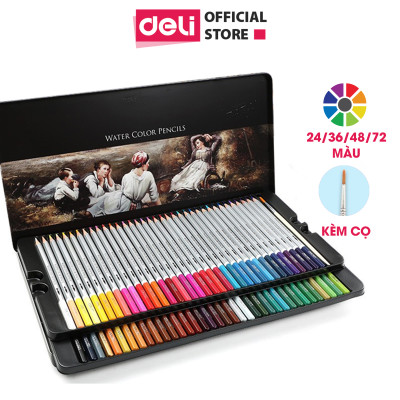 Bút chì màu nước cao cấp Deli - Có kèm cọ tán - Bộ 24/36/48 màu - 6521/6522/6523
