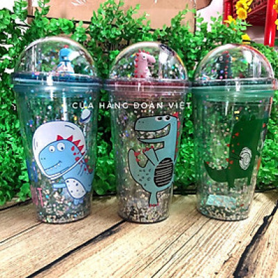 [MỚI] Bình Nước Khủng Long Phủ Kim Tuyến 3D Cực Dễ Thương. Chuyên phục vụ Sp Gia dụng, Khuôn làm bánh, Dụng cụ học Sinh,