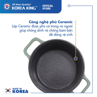 Nồi nấu Levante đáy từ Korea King KP-28LI(Nồi, nắp bằng nhôm đúc, phủ men chống dính Ceramic, Ø28cm)-Màu Xanh