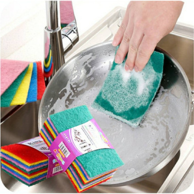 Miếng rửa chén chống xước HADA, gói 10 miếng, Giẻ rửa bát nhiều màu 15x10cm, Mút Lưới Xốp Rửa Chén Tạo Bọt, miếng bọt biển rửa chén 