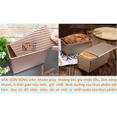 BÁNH MÌ SANDWICH vân GỢN SÓNG mẫu mới SIÊU ĐẸP C.Lượng. Khuôn bánh mì gối Thép CARBON chống dính màu VÀNG SANG TRỌNG. Ch