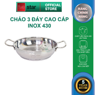 Bộ Nồi và chảo 3 Đáy Inox 430 Fivestar Standard bếp từ nắp kính