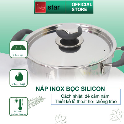 Bộ nồi inox và  chảo chống dính Fivestar Standard chống nóng nắp inox 3 đáy từ tặng 2 vá canh (1 nồi 16cmx 1 nồi 20cm và 1 chảo 22cm )
