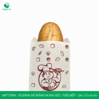 MFT1T3NN - 24x10x4 cm - 200 Túi bánh mì Trắng, in sẵn họa tiết ĐẦU BẾP - Bao bánh mì Túi giấy thực phẩm an toàn