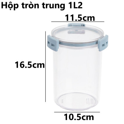 Hộp đồ khô tròn 1200ml Hokori 6594, Hộp nhựa đựng thực phẩm khô, hộp đựng sữa, hộp nhựa nắp đậy kín