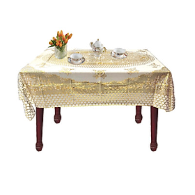 [Tặng 1 lót phần ăn] Khăn Trải Bàn WLG.751 (137x180 cm),  hoa văn phủ nhũ vàng, nhựa PVC dẻo, không thấm nước, dễ vệ sinh