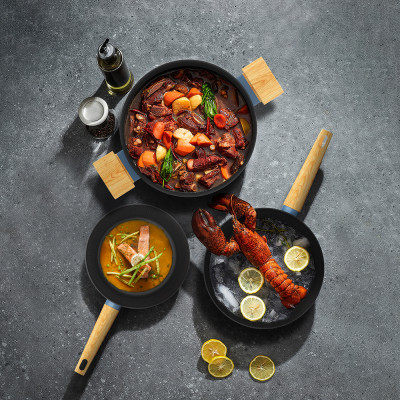 Bộ nồi chống dính vân gỗ Elmich Nature EL-5206MG04 size 18, 20, 24 chảo 26cm