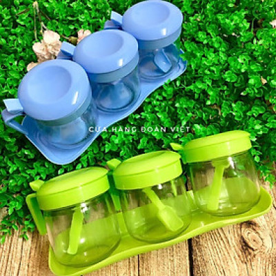 Bộ 3 Hủ Đựng Gia Vị Bằng Thủy Tinh. Chuyên phục vụ Sp Gia dụng, Khuôn làm bánh, Dụng cụ học Sinh, Nhà hàng, Quán ăn, Gia