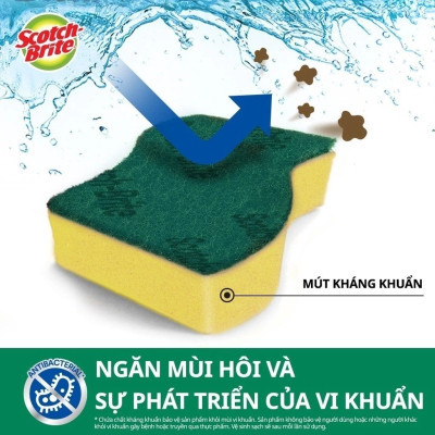 Gói 6 miếng rửa chén 2 mặt kháng khuẩn chống trầy Scotch-Brite 3M SB-MUTG6 - đa năng, 3 tác động làm sạch, độ bền cao, công nghệ độc quyền