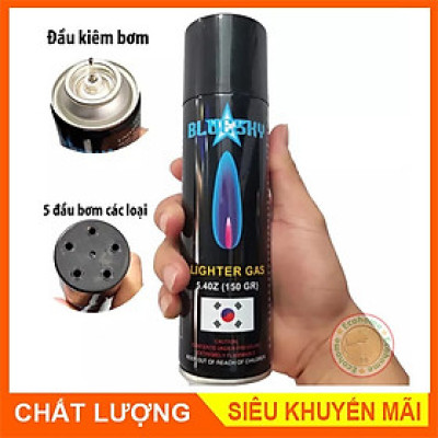 Bình Bơm Gas Cho Hộp Quẹt, Bật Lửa Blue Sky Hàn Quốc Kèm 5 Đầu Bơm