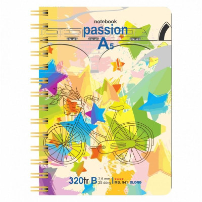 Sổ Lò Xo KLONG kép dọc A5 320tr 70/76 offset bìa cứng; MS: 941