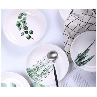 Dĩa sứ cao cấp phong cách Bắc Âu với hình cây cỏ sang trọng (Bán Riêng)