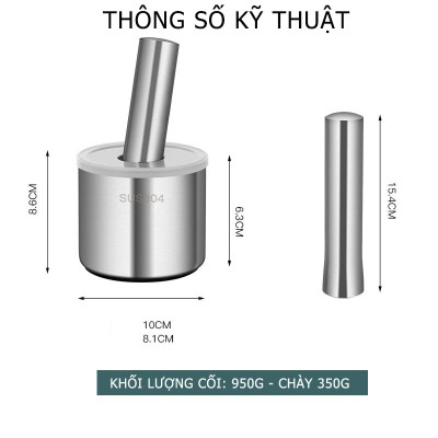 Bộ Chày Cối Inox 304 Nguyên Khối Không Vết Hàn Có Lắp Đạy Kèm Chày Dã Đồ Cực Nhuyễn Mịn Cho Gia Đình - HÀNG CHÍNH HÃNG MINIIN