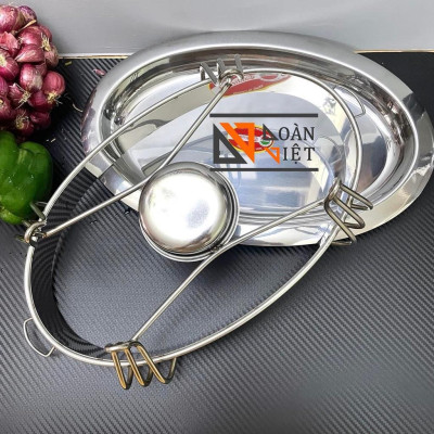 Dĩa Hột Xoài Inox C.Lượng Làm Bò Né, Bò Xào Bông Thiên Lý, Mực Né. . . Kèm Bếp Cồn Inox C.Lượng - Dụng Cụ Nhà Bếp, Nấu ă