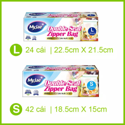 (Combo 2 size S+ L) Túi Zip PE Trong Suốt 2 Đường Kéo MyJae, Túi Bọc Đồ Ăn, Rau Củ Bảo Quản Trong Tủ Lạnh