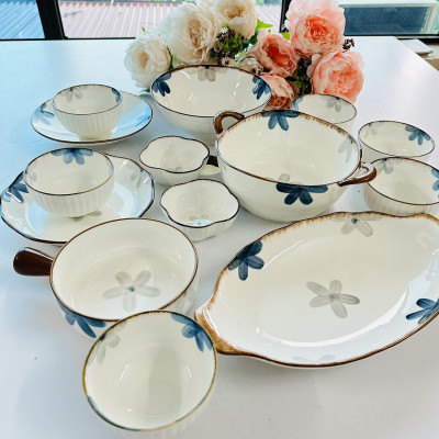 Bộ Bát Đĩa Hoa Cải Xanh Thương Hiệu GOSU Tráng Men Cao Cấp, Sử Dụng Được Cho Lò Nướng và Máy Rửa Bát