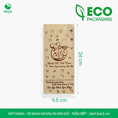 MFT1N3NN - 24x9.5x4.5 cm - 1000 Túi bánh mì Nâu, in sẵn họa tiết ĐẦU BẾP - Bao bánh mì Túi giấy thực phẩm an toàn