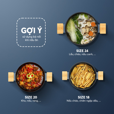 Bộ nồi chống dính vân gỗ Elmich Nature EL-5206MG04 size 18, 20, 24 chảo 26cm