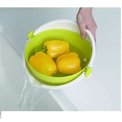 Bộ thau rổ nhựa xoay 2 lớp làm ráo nước - Hàng nội địa Nhật Bản 