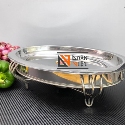 Dĩa Hột Xoài Inox C.Lượng Làm Bò Né, Bò Xào Bông Thiên Lý, Mực Né. . . Kèm Bếp Cồn Inox C.Lượng - Dụng Cụ Nhà Bếp, Nấu ă