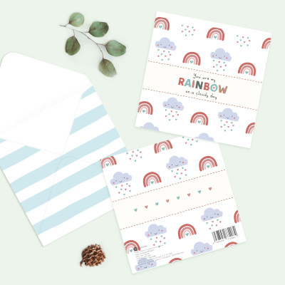 Set 4 thiệp tặng bạn bè, người yêu, động viên, sinh nhật SDstationery RAINBOW 12x12 dễ thương nhẹ nhàng trang nhã