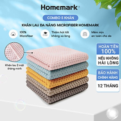 Khăn lau bếp đa năng siêu thấm hút, lau kính, xe ô tô, combo 5 cái Homemark