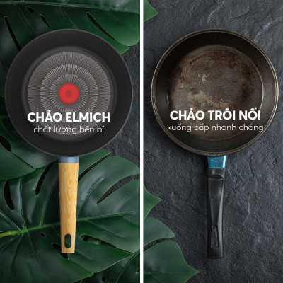 Bộ nồi chống dính vân gỗ Elmich Nature EL-5206MG04 size 18, 20, 24 chảo 26cm