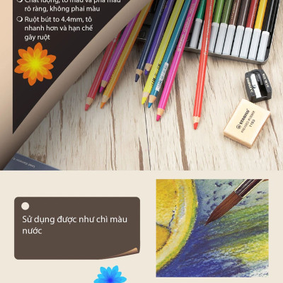 Combo bút chì màu đa năng STABILO Carbothello 60 màu - Hộp thiếc 60 màu + 1 Cọ nước + Tuyển tập tô màu SVCB (CLC1460MB+)