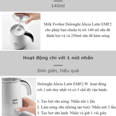 Máy tạo bọt sữa cà phê cao cấp Delonghi Alicia -Tự động ngắt điện an toàn và tiết kiệm điện năng - HÀNG NHẬP KHẨU