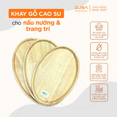 Khay gỗ cao su decor, thớt gỗ trang trí hình elip màu tự nhiên chuẩn xuất khẩu - DUBA