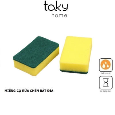 COMBO 2 Miếng Rửa Chén Bát Đĩa, Cọ Đa Năng 2 Mặt Xanh Vàng, Rửa Đánh Xoong Nồi Chảo, Sạch Sẽ, Tiện Dụng Nhà Bếp Gia Đình - TakyHome 5150set2